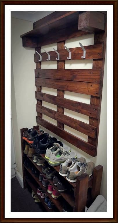 Pallet hallway coat rack and shoe rack