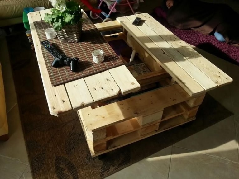 pallet coffee table with easy lift lid
