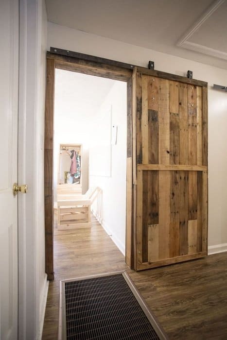 Sliding barn door made from pallets