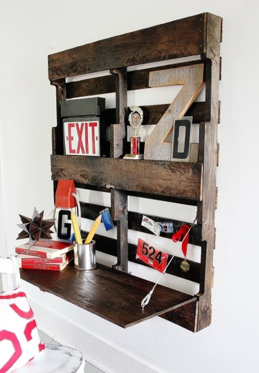 pallet shelf with fold down desk