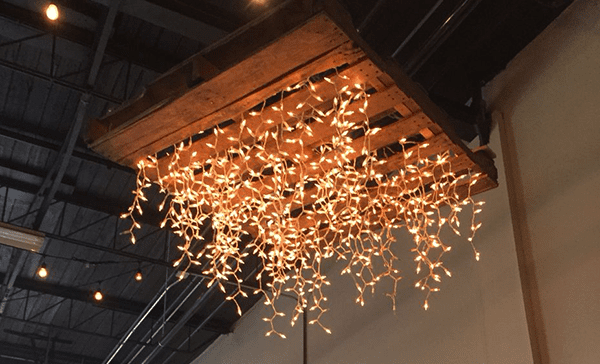 Fairylights hanging from a pallet