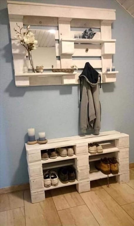 trendy pallet hallway storage