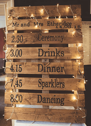 wedding order of the day on pallets