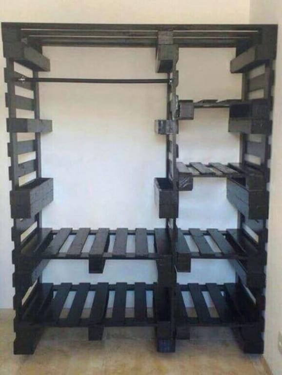Wardrobe made from pallets painted black