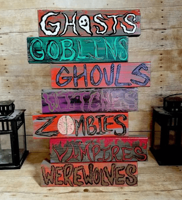 wooden pallet board sign with monsters