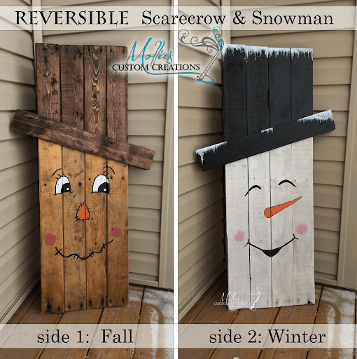 reversible pallet wood sign scarecrow snowman