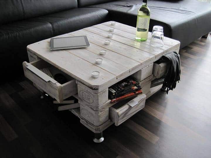 chunky pallet coffee table with drawers