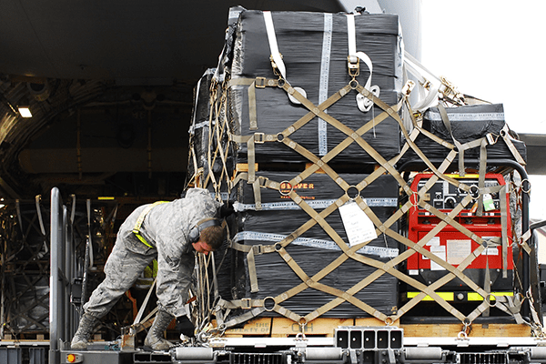 international freight being loaded on a pallet